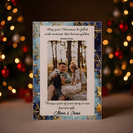 Tarjeta Festiva Blue Snow Plaid Portrait Photo Christmas Holiday 