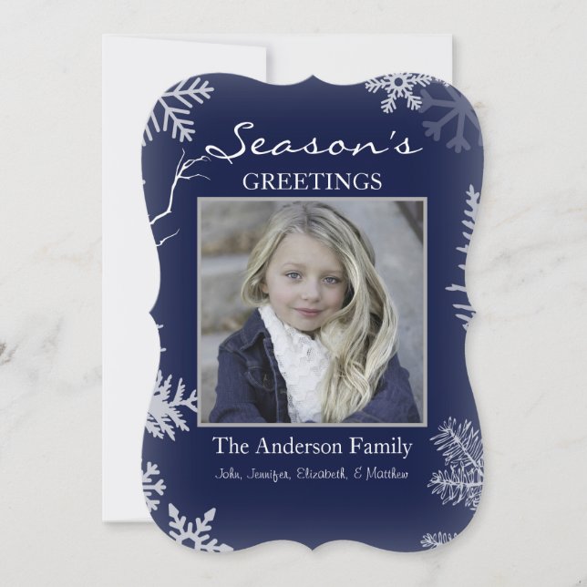 Tarjeta Festiva Blue Snowflake Rustic Wood de vacaciones (Anverso)