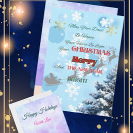 Tarjeta Festiva Blue Snowflakes, reindeer silhouettes, winter nigh