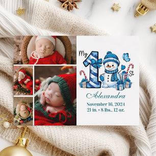 Tarjeta Festiva Blue Snowman 4 Photo First Christmas