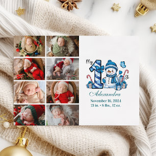 Tarjeta Festiva Blue Snowman 8 Photo First Christmas