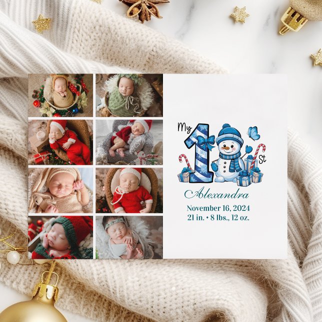 Tarjeta Festiva Blue Snowman 8 Photo First Christmas (Subido por el creador)