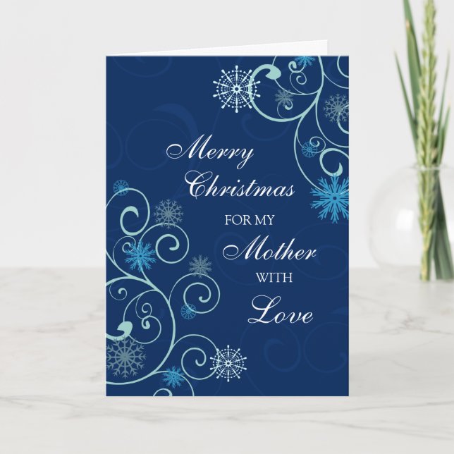 Tarjeta Festiva Blue Swirl Mother Merry Christmas Card (Anverso)