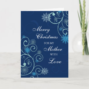Tarjeta Festiva Blue Swirl Mother Merry Christmas Card