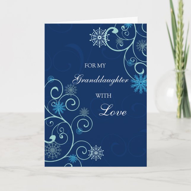 Tarjeta Festiva Blue Swirls Nieta Merry Christmas Card (Anverso)