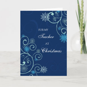 Tarjeta Festiva Blue Swirls Teacher Merry Christmas Card