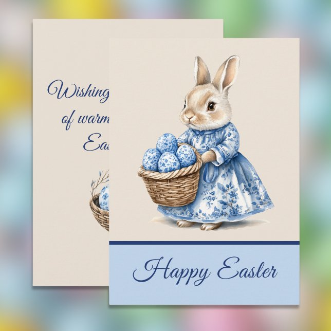 Tarjeta Festiva Blue Toile Mother Rabbit n Basket of Easter Eggs   (Subido por el creador)