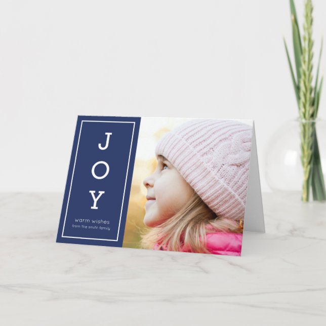 Tarjeta Festiva Blue Warm Wishes Modern Joy Holiday Photo (Anverso)