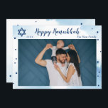 Tarjeta Festiva Blue Watercolor Blue Classic Gold Happy Hanukkah P<br><div class="desc">Classic Blue Watercolor Gold Happy Hanukkah Photo Holiday Card</div>