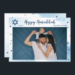 Tarjeta Festiva Blue Watercolor Blue Classic Gold Happy Hanukkah P<br><div class="desc">Classic Blue Watercolor Gold Happy Hanukkah Photo Holiday Card</div>