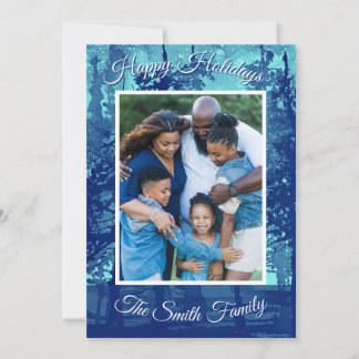 Tarjeta Festiva Blue Watercolor Holiday Card (Personalize)