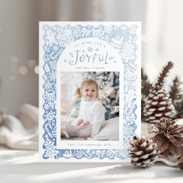 Tarjeta Festiva Blue Whimsical Hand Drawn Joyful Holiday Photo