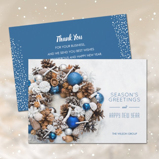 Tarjeta Festiva Blue White Pine Wreath Business (Subido por el creador)