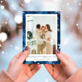 Tarjeta Festiva Blue & White Snowflake Christmas Photo Card