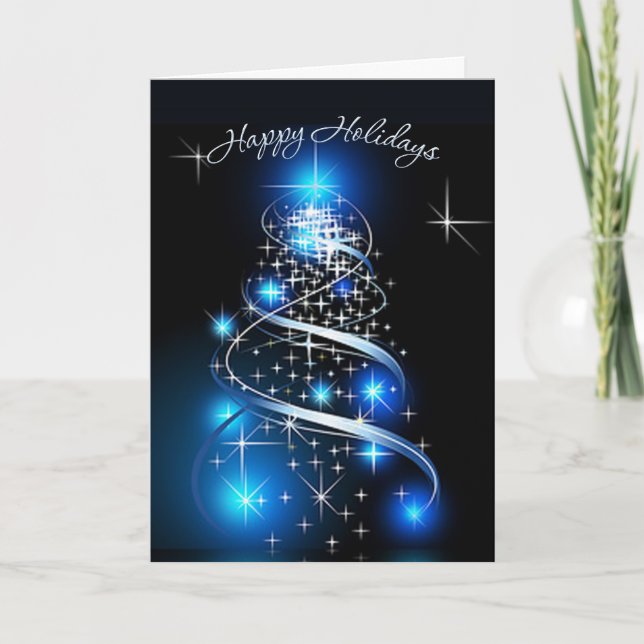 Tarjeta Festiva Blue white twinkling Christmas lights (Anverso)