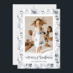 Tarjeta Festiva Blue Winter Foliage Photo Merry Christmas Card<br><div class="desc">Foto azul acuarela Tarjeta navideña con follaje de invierno. Personalice fácilmente esta tarjeta de vacaciones con su foto y nombre de familia.</div>