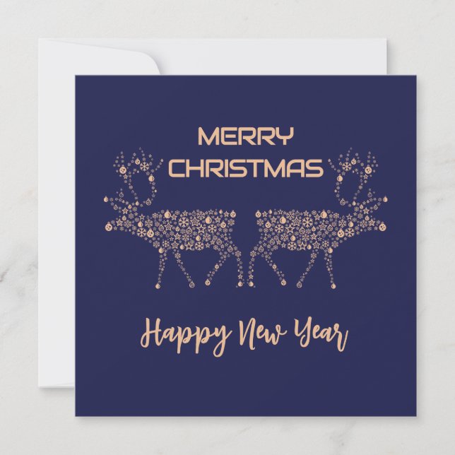 Tarjeta Festiva Blue wish card Merry Christmas new year reindeer (Anverso)