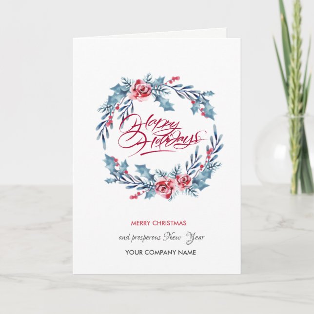 Tarjeta Festiva Blue Wreath Merry Christmas Corporate (Anverso)