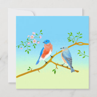Tarjeta Festiva Bluebirds Flat Valentine's Card Pale Blue & Green