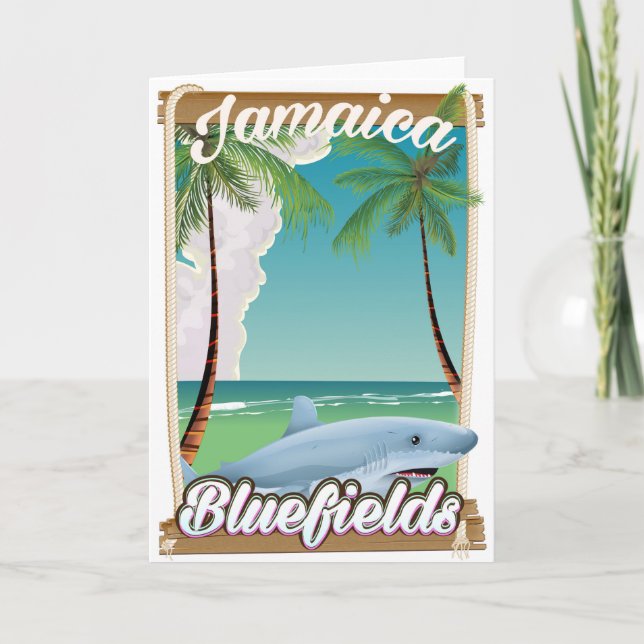 Tarjeta Festiva Bluefields, poster de vacaciones en la playa de Ja (Anverso)