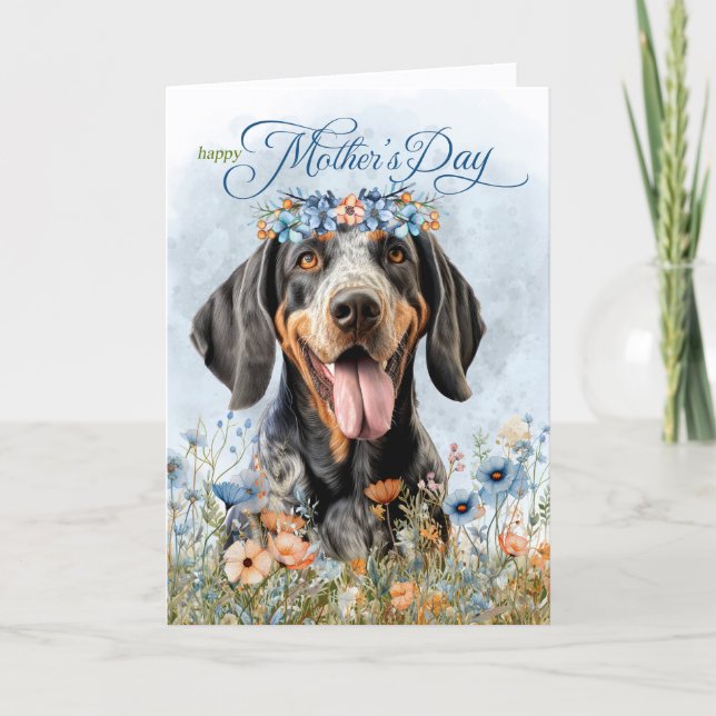 Tarjeta Festiva Bluetick Coonhound Dog Wildflowers Mother's Day (Anverso)