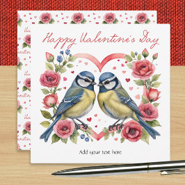 Tarjeta Festiva Bluetits Love Hearts Rosas Birds El día de San Val
