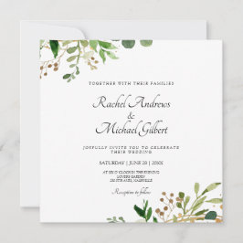 Tarjeta Festiva Blumen Grün Gold Einladung