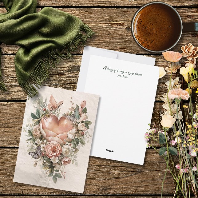 Tarjeta Festiva Blush Floral Heart Butterflies and Soft Botanicals (Subido por el creador)