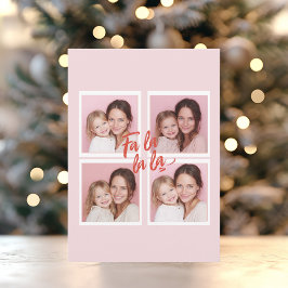 Tarjeta Festiva Blush Pink Fa La La La Photo Grid Christmas 