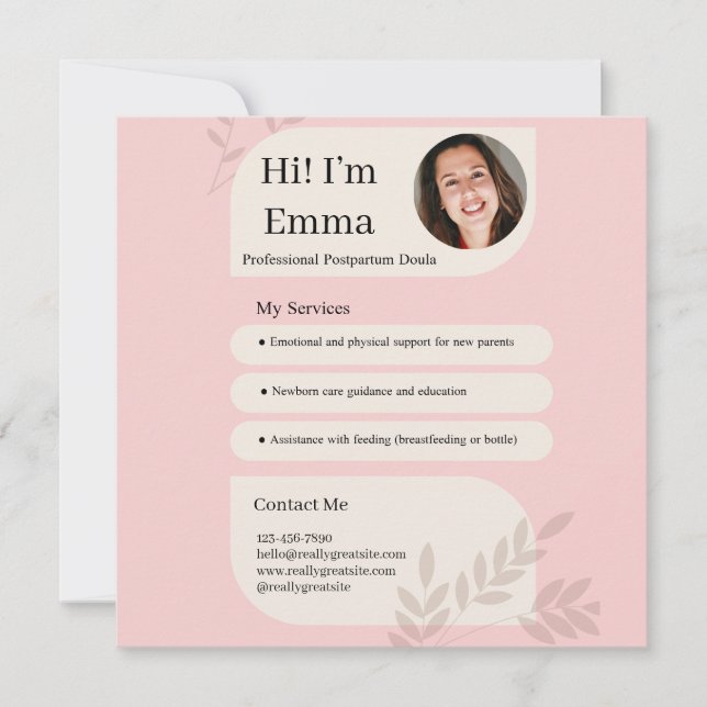 Tarjeta Festiva Blush Pink Postpartum Doula Professional Design (Anverso)
