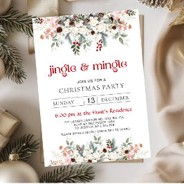 Tarjeta Festiva Blush Winter Floral Jingle & Mingle Christmas Part
