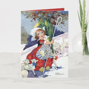 Tarjeta Festiva Bo Peep y ovejas nevadas por Agnes Richardson 