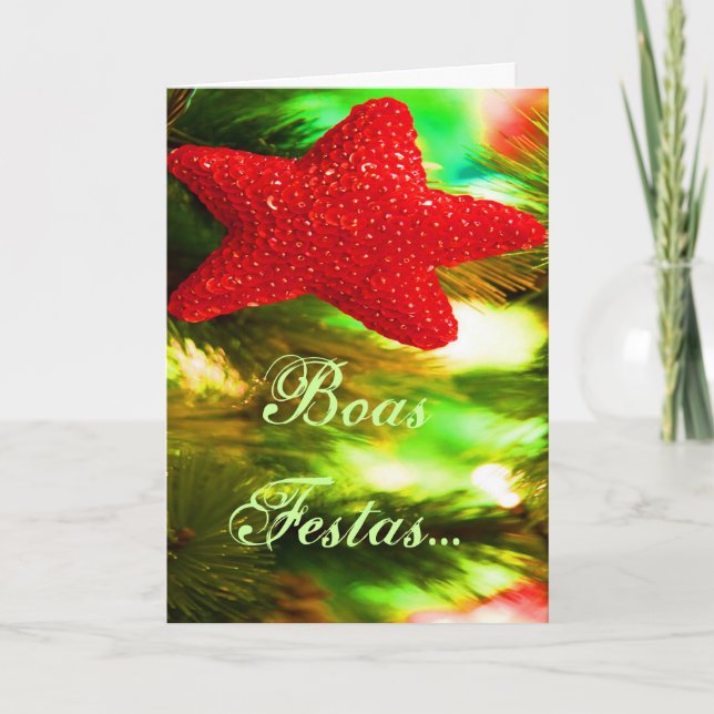 Tarjeta Festiva Boas Festas e um feliz Ano Novo Estrella Roja I (Anverso)