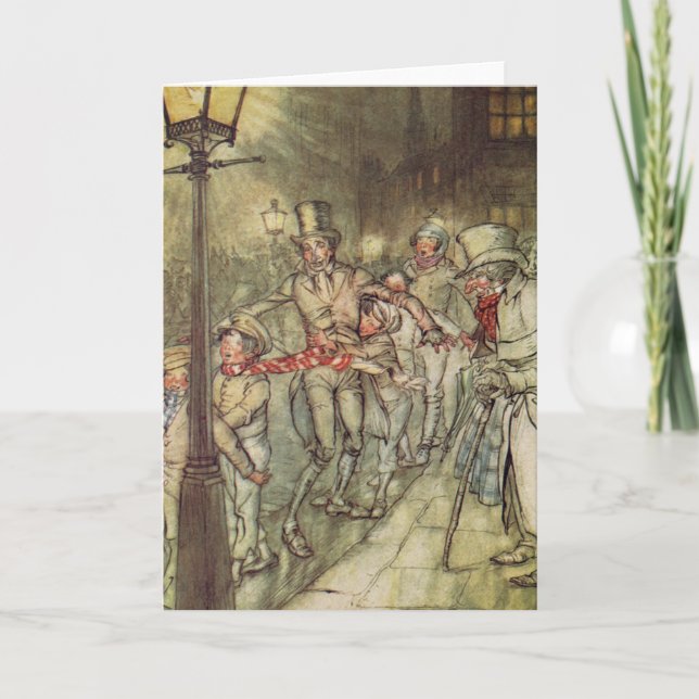 Tarjeta Festiva Bob Cratchit bajó por una diapositiva sobre Cornhi (Anverso)