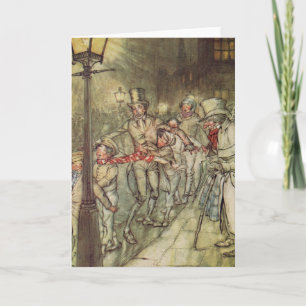 Tarjeta Festiva Bob Cratchit bajó por una diapositiva sobre Cornhi