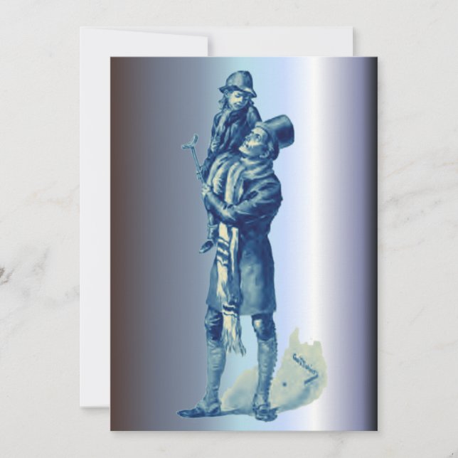 Tarjeta Festiva Bob Cratchit sostiene a los pequeños Navidades Tim (Anverso)