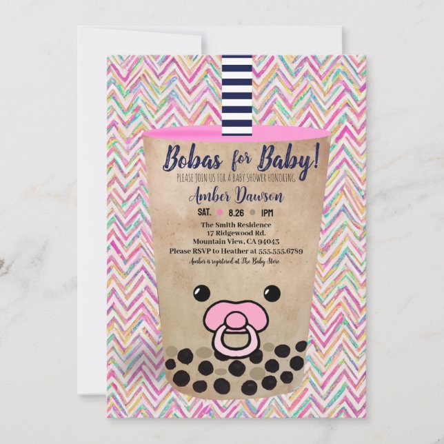 Tarjeta Festiva Bobas Para Bebé Boba Tea Inspirado Baby Shower (Anverso)