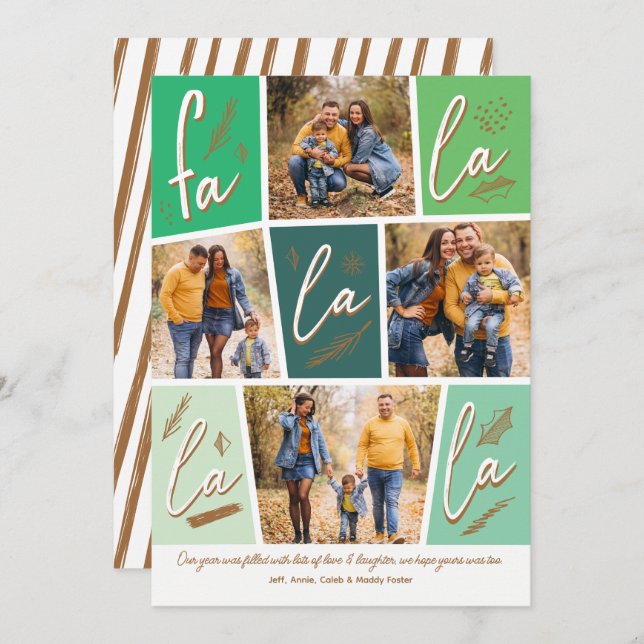 Tarjeta Festiva Boceto Fa La La La Cuatro Feriados Navidades (Anverso / Reverso)