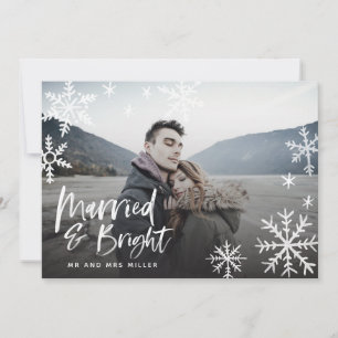 Tarjeta Festiva Boda & Brillante Copo de Nieve Foto de recién casa