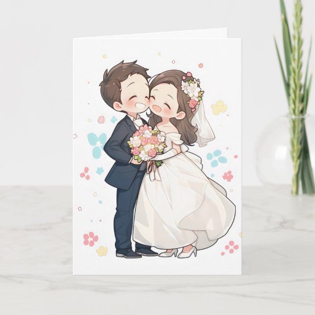 Tarjeta Festiva Boda Cute Couple Anime (Anverso)