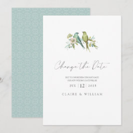 Tarjeta Festiva Boda de acuarela floral de Aves verdes azules