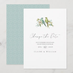 Tarjeta Festiva Boda de acuarela floral de Aves verdes azules
