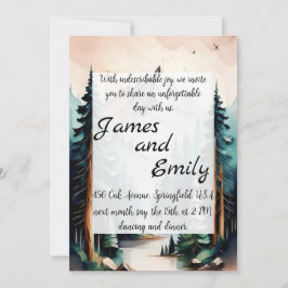 Tarjeta Festiva Boda de acuarela rústica de bosque de pinos
