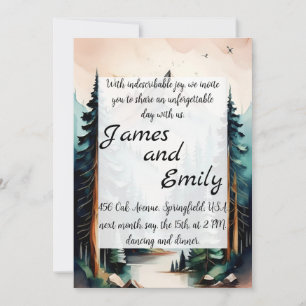 Tarjeta Festiva Boda de acuarela rústica de bosque de pinos