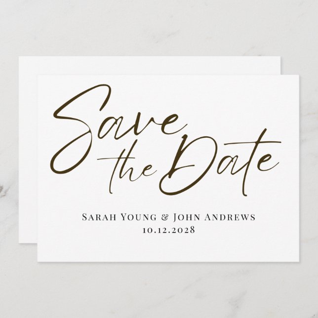 Tarjeta Festiva Boda de caligrafía blanca negra salva la fecha (Anverso / Reverso)