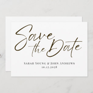 Tarjeta Festiva Boda de caligrafía blanca negra salva la fecha