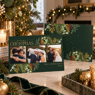 Tarjeta Festiva Boda de Foto Botánica Verde Moderna 3