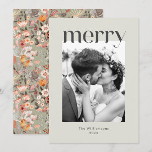 Tarjeta Festiva Boda de Foto Floral Boho Taupe Sage Rústica