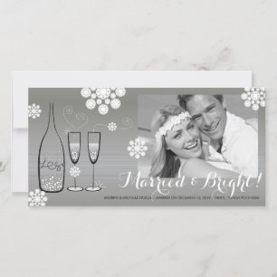 Tarjeta Festiva Boda De Fotografía De Champagne De Plata Brillante