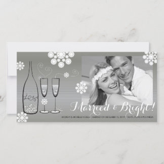Tarjeta Festiva Boda De Fotografía De Champagne De Plata Brillante